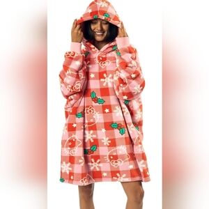 Cozy Red Plaid Hello Kitty Hooded Blanket